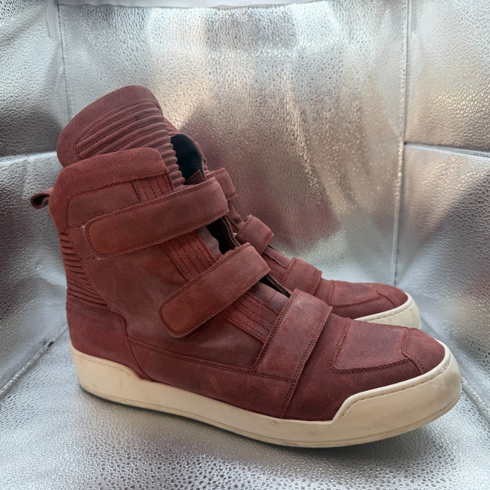 Size 13 Balmain Red Waxed Suede Mens Tabs pull Made in Italy High-Top Sneakers